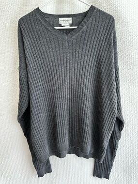 Knightsbridge Men's Gray Ribbed V-Neck Sweater Size: Large